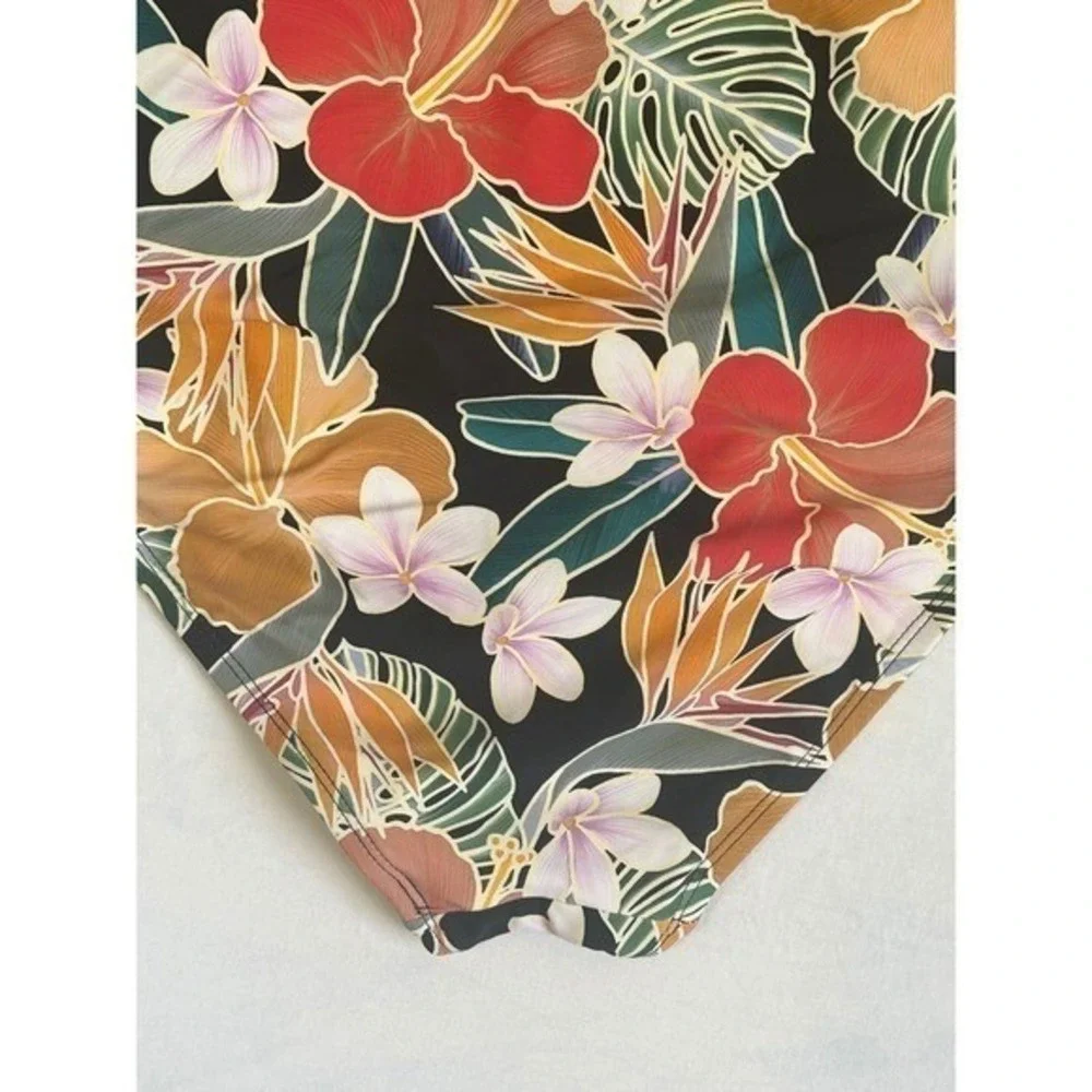 Hurley Womens XXL Tropical Floral Strappy Back‎ One Piece Swimsuit Black Multi